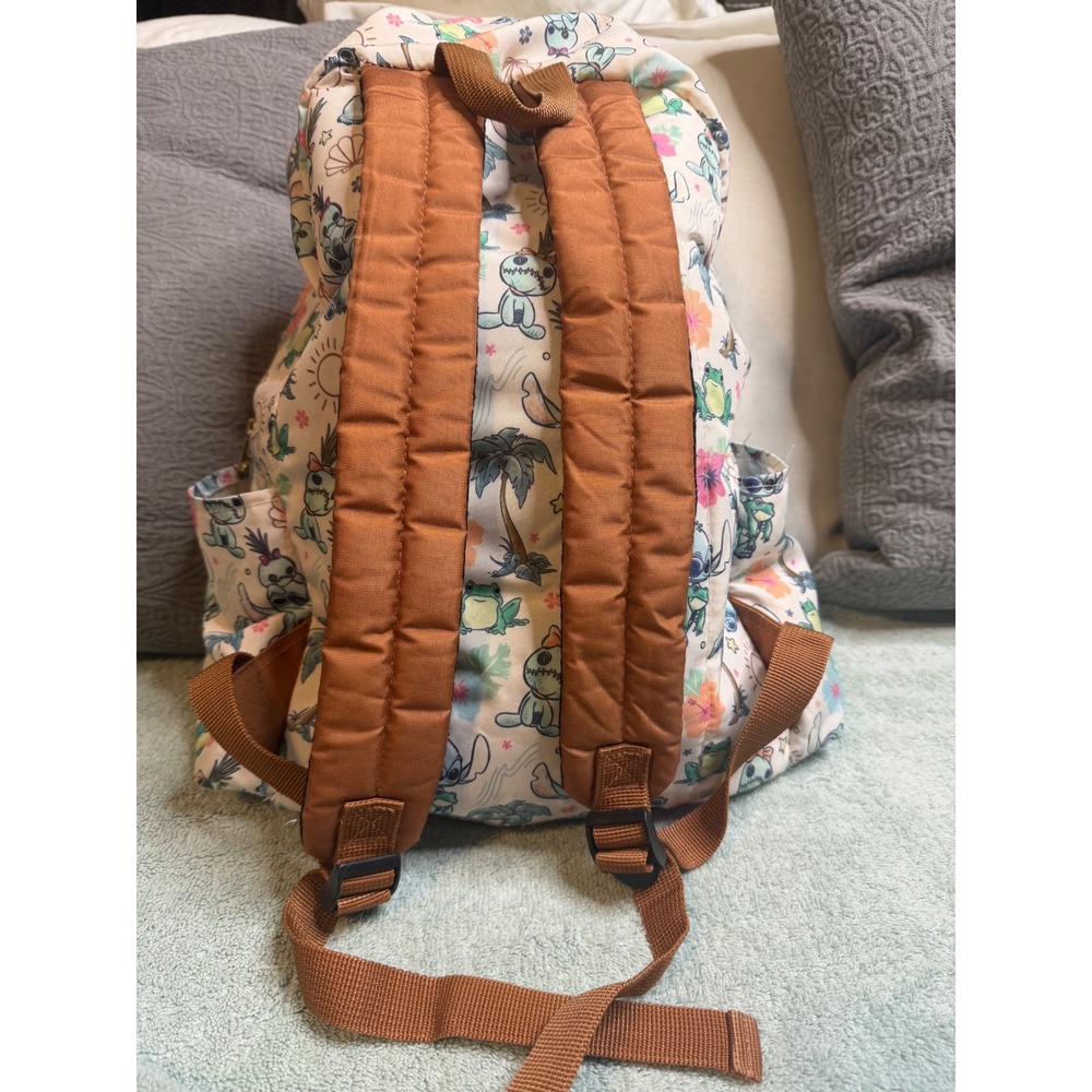 Disney Loungefly Stitch and Scrump Tropical Floral Canvas Backpack Cream Brown - Picture 5 of 14